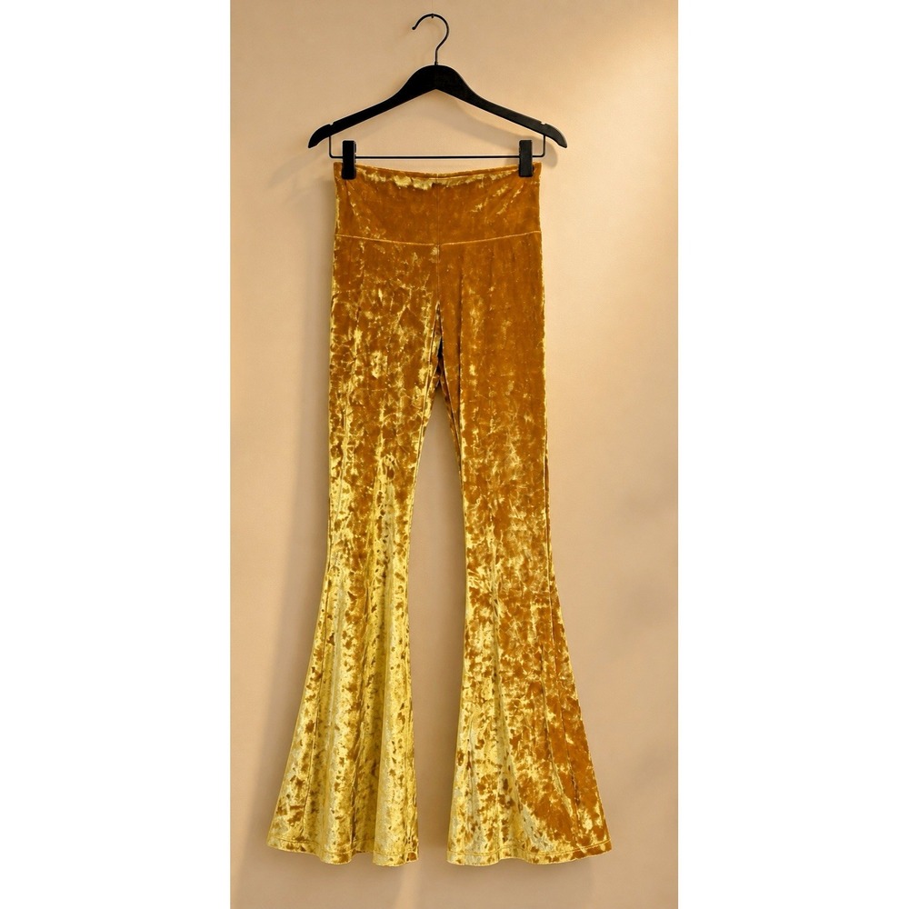 Warrior Within Designs Small Velvet Flare Pants Yellow Pull On 70's Yoga  Hippie